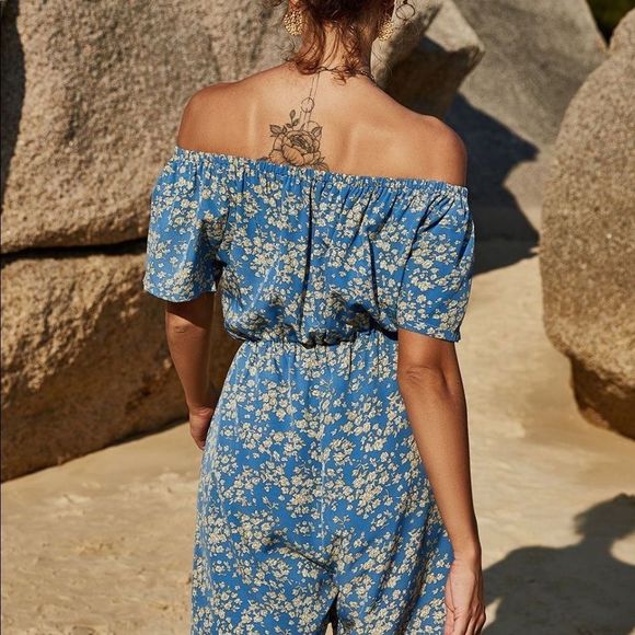 Boho floral Off-Shoulder Romper - Picture 4 of 4
